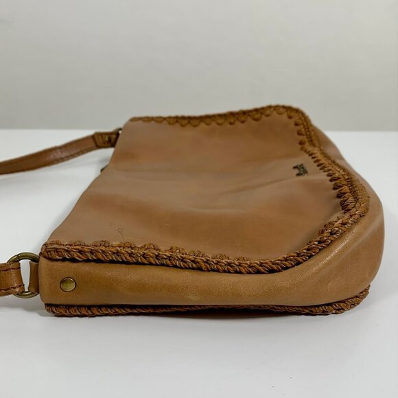 Minimalist THE SAK Flora Soft Leather Small Satchel Crocheted Trim Camel Tan - Picture 8 of 13